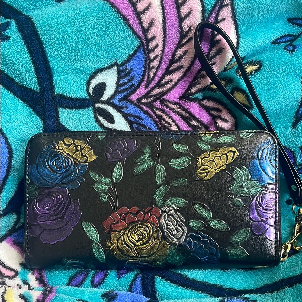 Black Floral Clutch with Gold Accents